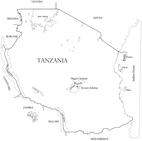 Figure 1. Location of Kiwere and Magozi irrigation schemes (©Ardhi University, 2016).