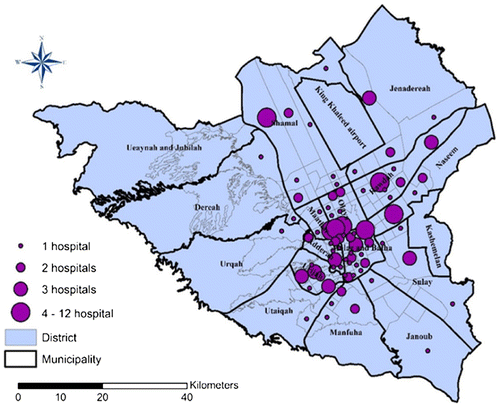 Figure 2. The distribution of public health facilities across Riyadh districts.