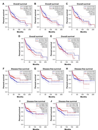 Figure 5 Survival analysis of hub genes.