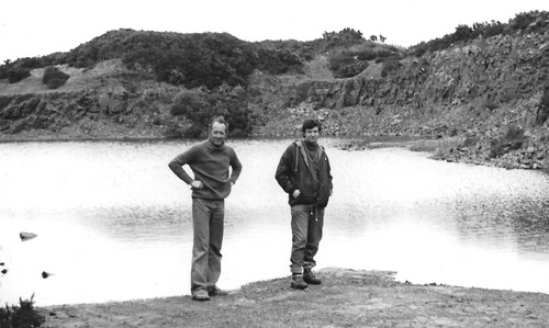 Figure 7. Bill Chaloner and Andrew C. Scott at Kiltorcan Quarry, Kilkenny, Ireland on fieldwork in early 1978 (subsection 10.2). Bill and his collaborators have worked extensively on this important locality, which exposes an Upper Devonian succession. For example, Chaloner et al. (Citation1977) discovered the earliest seed plants from the British Isles from Kiltorcan. Precise date and photographer unknown. From the photograph collection of Andrew C. Scott.