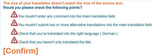 Figure 4. Error message for not meeting the calculated length correspondence.