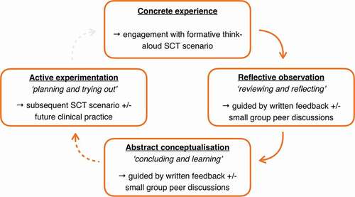 Figure 3. Kolb’s cycle of ‘experiential learning’ (1984) and think-aloud SCT [Citation47].