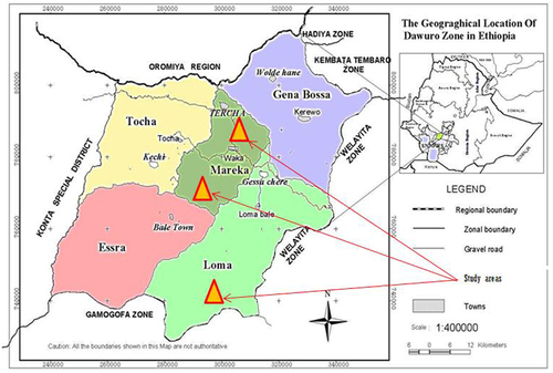 Figure 1 Map of Dawro Zone and its location in Ethiopia, 2016.