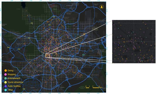 Figure 3. Map of POIs classified by category in the urban area of Madrid. Source: Prepared by the authors using Google Places.