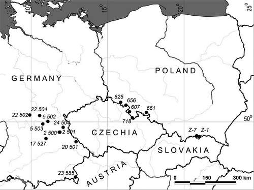 Figure 1. Location of the springs studied in Western and Central Europe.