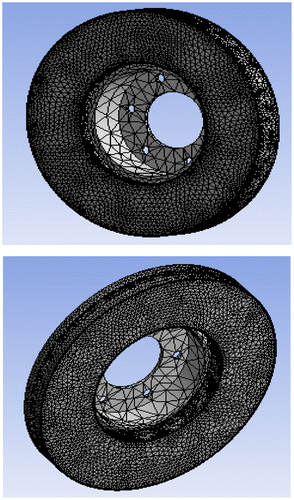 Figure 10. FEA model mesh model for solid disc and ventilated disc.