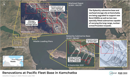 Figure 6. Upgrades at Russian Pacific nuclear submarine base in Kamchatka. (Credit: Planet Labs PBC/Federation of American Scientists).