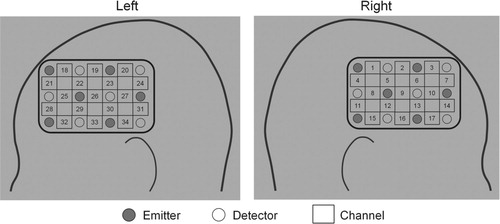 Figure 4. Locations of the probes used in NIRS measurements.