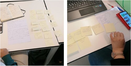 Figure 4. To understand the logics of editing, participants write their script (visuals and audio) on post-its to play with different types of narratives.
