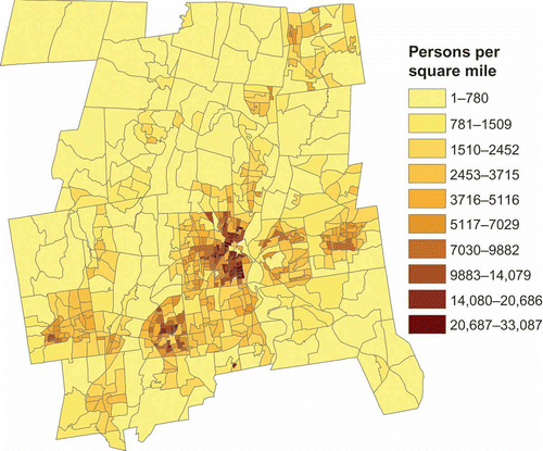 Figure 2. Spatial distribution of population density at the block group level.