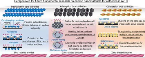 Figure 12. Perspectives for future fundamental research on carbon nanomaterials for intercalation, adsorption and conversion type cathodes in AZDs.