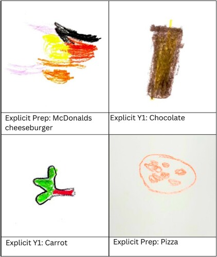 Figure 2. Singular food items provided by explicit instruction Prep and Y1 students.