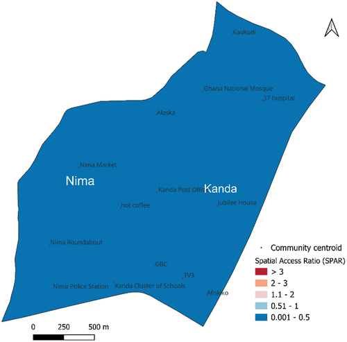 Figure 10. Accessibility of students for all 14 communities in AEMA by either walking or cycling (source: developed by authors).