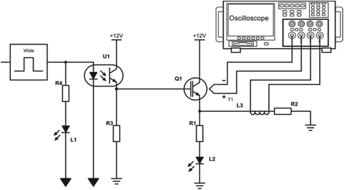 Figure 3. Scheme of experimental rig used in switching transistor Q1 acoustic emission tests.