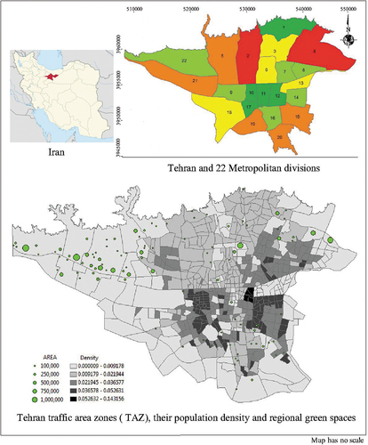 Figure 3. Geographic location and regional park distribution in Tehran megacity as the case study area.