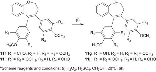 Scheme 2.  Synthesis of benzoxepins 11g and 11j. Scheme reagents and conditions: (i) H2O2, H2SO4, CH3OH, 20°C, 6 h.
