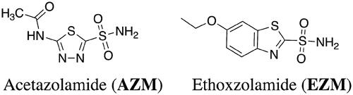 Figure 1. Structures of FDA-approved human carbonic anhydrase inhibitors acetazolamide and ethoxzolamide.