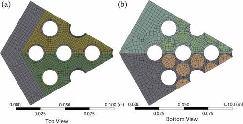 Fig. 9. (a) Top and (b) bottom views of meshed ANSYS model.