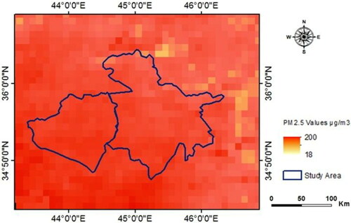 Figure 5. The PM2.5 distribution map based on the MODIS image.