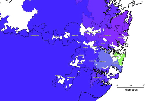 Figure 2. Seven broad HMsAs intersecting urban Sydney.