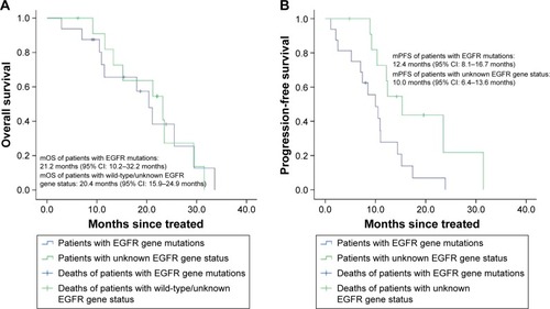 Figure 2 Kaplan–Meier curves of patients with EGFR gene mutations and patients with wild-type/unknown EGFR gene status.