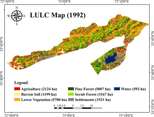 Figure 4. Land use and Land cover map of Margalla Hills National Park for the year 1992.