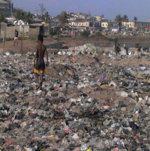 Figure 5. Unhygienic sanitary scene near the Benya Lagoon between Elmina Castle and Bantuma.Photo credit: (Mensah, 2016)
