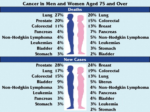 Figure 2. Proportion of cancer incidence and death in older men and women.