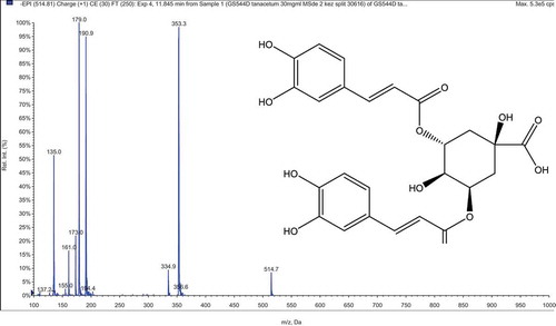 Figure 1. 3,5-Dicaffeoylquinic acid determined in the methanol and ethyl acetate extracts of T. haussknechtii.