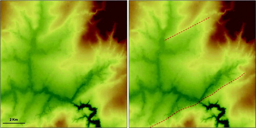 Figure 4. Morphological evidences of some NE SW-oriented faults represented on the Digital Elevation Model.