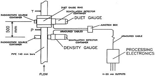 Figure 1. CSIRO gamma-ray MFM where P and T are pressure and temperature transducers, respectively by Roach and Watt (Citation1997).