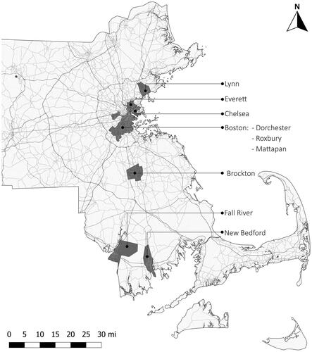 Figure 1. Massachusetts places represented by the Healthy Neighborhoods Research Consortium.