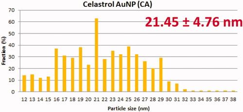 Figure 11. Nanoparticle size of celastrol AuNP (CA).