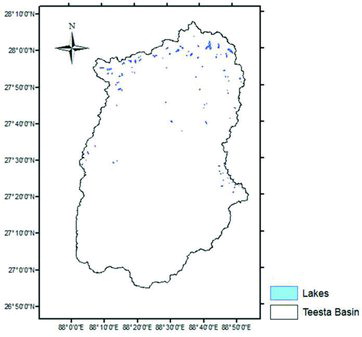 Figure 5. Glacial lakes in the Teesta river basin.
