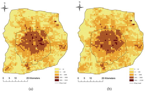 Figure 2. Spatial distribution of (a) pick-ups and (b) drop-offs.