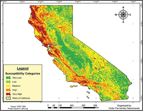 Figure 4. Environmental impact susceptibility for landfill sites in California (Color figure online).