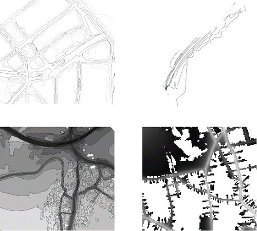 Figure 1 Different types of environmental noise data: line vectors, line vectors displaying open and dangling lines, polygon vectors, and raster data.