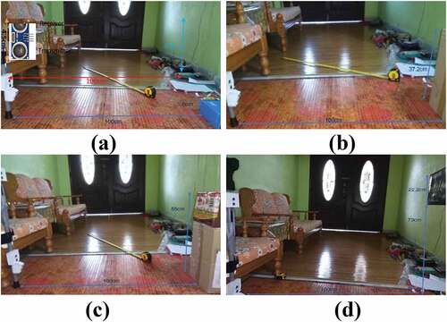 Figure 8. Experiment with different obstacles: (a) Lower height obstacle (b) Low height obstacle (c) Medium height obstacle (d) Higher height obstacle