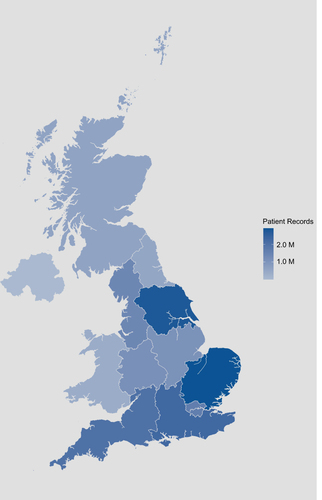 Figure 1 OPCRD patient population by region. The population in the OPCRD consists of patients based across the UK, with approximately 25% of the UK population included.