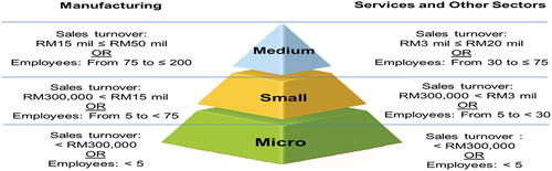 Figure 1. Definition of MSMEs by category “SME Corp Malaysia (Citation2021)”.