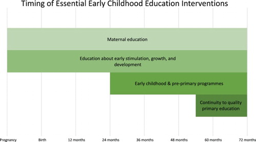 Figure 1. Recommended timing of Early Childhood Development interventions. Adapted from Denboba et al. (Citation2014).