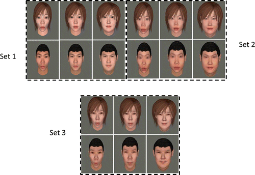 Figure 2. Images from left to right and for each set represent the underweight, the ideal weight and the overweight categories.