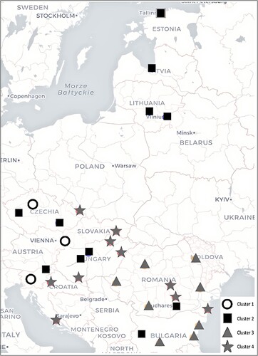 Figure 11. Spatial distribution of metropolitan regions in the resistance stage, according to their cluster membership, aggregated form.