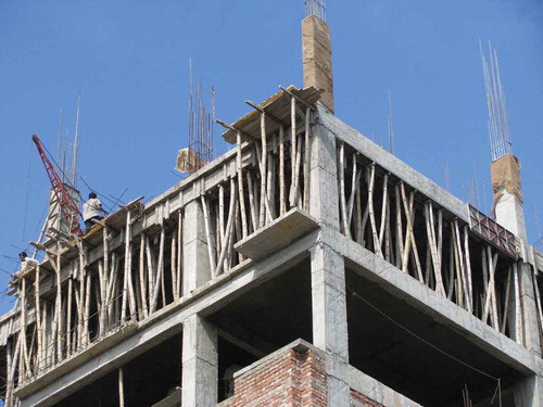 Figure 3. Utilization of bamboo during house construction (Photo credit: Sharif A. Mukul).