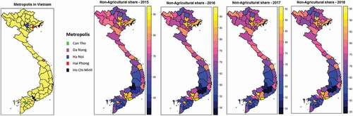 Figure 2. Metropolis and value-added share in non-agriculture in provinces in Vietnam