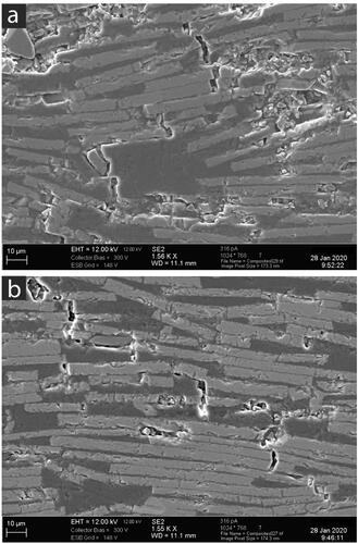 Figure 4. Micrographs of crack patterns along the surface of the flake-reinforced composites.