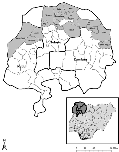 Figure 2. Local government areas for trachoma impact surveys, Kebbi, Sokoto and Zamfara States, Nigeria, 2014–2016.