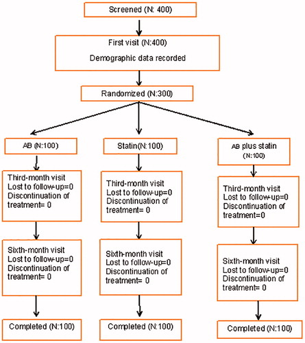 Figure 1 Details of recruitments, visits, loss to follow-up and analyzed cases in the all groups.