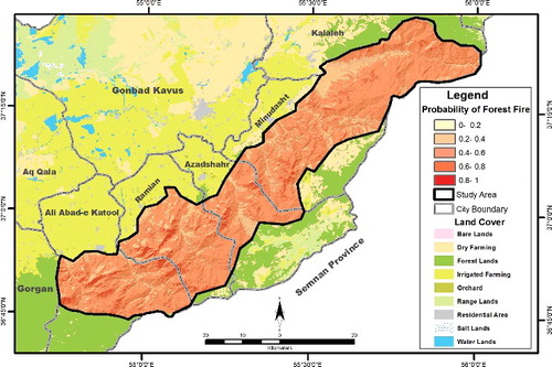 Figure 9. Susceptibility map based on the spread of forest fire in the study area.