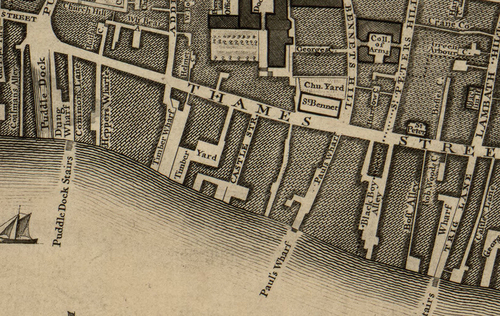 Figure 14. John Rocque's map of London showing Castle Street, 1746, Wikimedia Commons.
